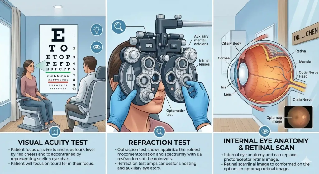 Stages of eye exam